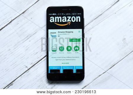 Kuala Lumpur,malaysia - January 28th,2018: Amazon App Display On Android Play Store.amazon Was Found