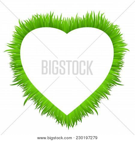 Heart Frame Made Of Grass Isolated On White. Fresh Spring, Summer Green Grass Border For Your Design