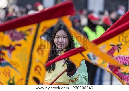 Paris,france-february 25,2018: Environmental Portrait Of An Unidentified Chinese Girl During The 201