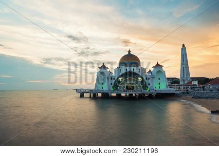 Malacca Straits Mosque (selat Melaka Mosque) Is A Mosque Located On Malacca Island Near In Malacca S