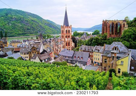 View Over The Village Bacharach Along The Famous Rhine River, Germany