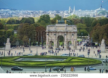 Triumphal Arch In Paris, Located In The Carrousel Square On The Site Of The Former Tuileries Palace 