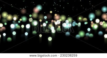 Glow Bokeh Spray Background. Abstract Colorful Horizontal Hero Header With Glitter Particles With De