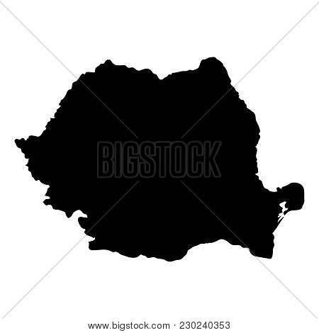 Black Silhouette Country Borders Map Of Romania On White Background Of Vector Illustration