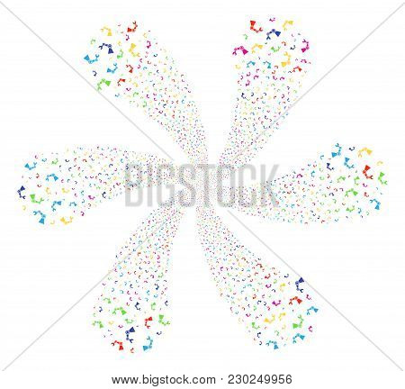 Multi Colored Industrial Robot Cyclonic Motion. Psychedelic Twist Created From Random Industrial Rob
