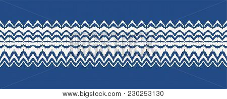 Tie Dye Lace Art Brush. Seamless Border. Vector Ethnic Necklace. Ikat Pattern. Shibori Print With St