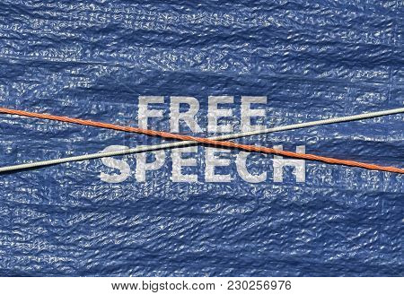 Text Free Speech Under A Rope Written On Blue Background