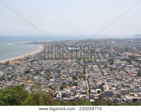 Sea Shore Looking Beautiful From Top Of Hills With City View Also.