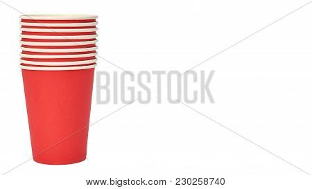Red Paper Disposable Cup. Isolated On A White Background. Copy Space, Template