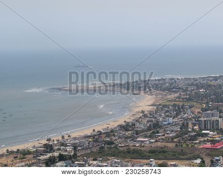 Sea Shore Looking Beautiful From Top Of Hills With City View Also.
