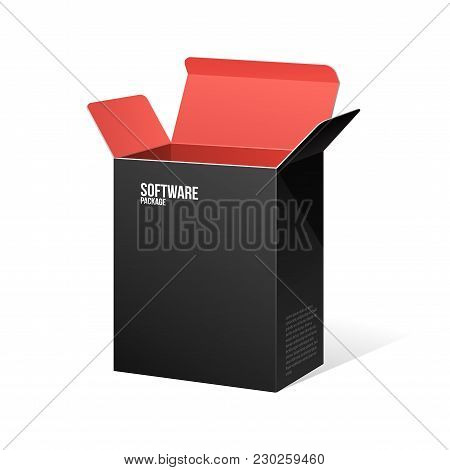 Software Package Box Opened Black Inside Red. Eps 10