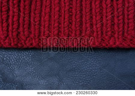 Texture: One Half Of A Knitted Scarf The Other Half Of A Piece Of Leather