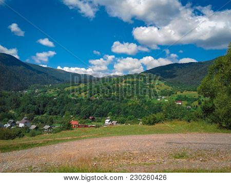 Carpatian Summer Landscape Beautiful Mountains With Cloudy Sky Background