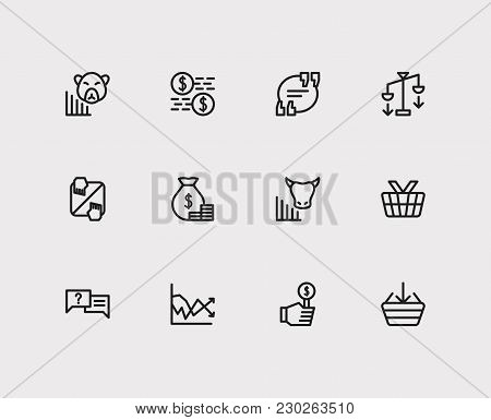 Finance Icons Set. Quote And Finance Icons With Bear Market, Buy And Yield. Set Of Elements Includin