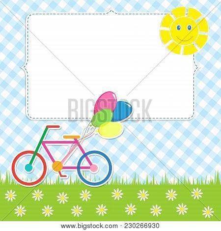 Frame With Cute Bike. Vector Card For Birthday Design
