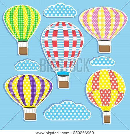 Set Of Colorful Hot Air Balloons.vector Stickers