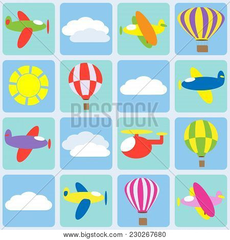 Air Transportation With Clods. Seamless Vector Pattern,background
