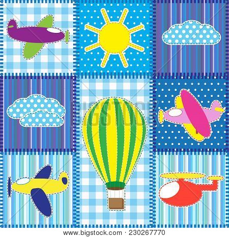 Patchwork With Colorful Aircraft.seamless Baby Vector Background