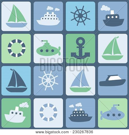 Sea Transport. Seamless Vector In Retro Colors
