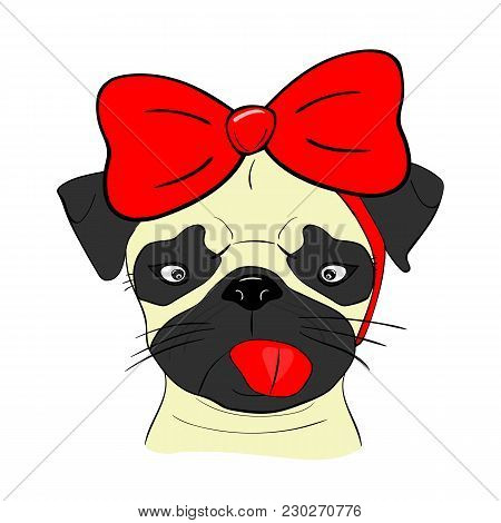 Pretty Dog With Red Bow, Cartoon, Happy Dog