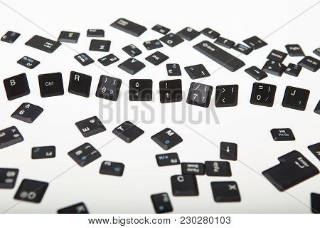 Computer Keyboard Composed Of Loose Key Covers From A Computer With The Ten Keys In A Close Up High 