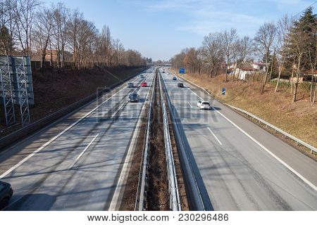 Fuerth / Germany - March 4, 2018: Traffic On German Highway 73 Near Fuerth, Germany