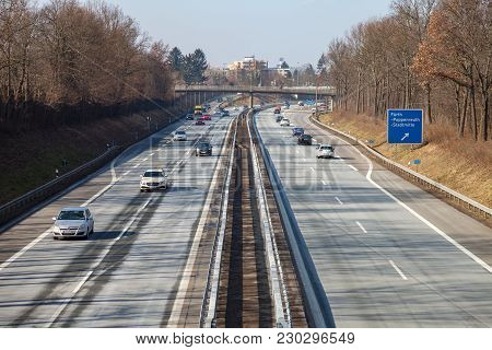 Fuerth / Germany - March 4, 2018: Traffic On German Highway 73 Near Fuerth, Germany