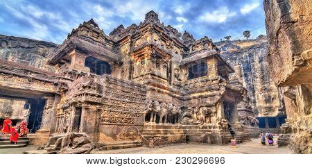 The Kailasa Temple, Cave 16 In Ellora Complex. A Unesco World Heritage Site In Maharashtra, India