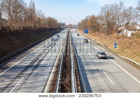 Fuerth / Germany - March 4, 2018: Traffic On German Highway 73 Near Fuerth, Germany