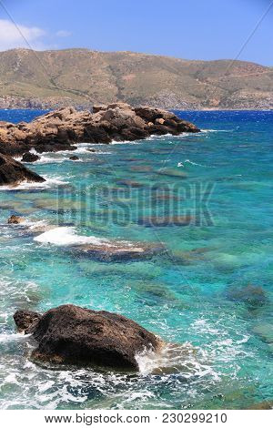 Crete Island Nature In Greece. Clear Sea In Kedrodasos Near Elafonisi (or Elafonissi).