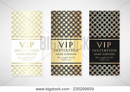 Gold Gride. Vip Invitation Templates. Cover Design With Ornaments. Vector Decorative Vertical Flyers