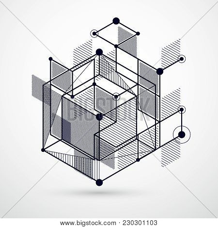 Modern Isometric Vector Abstract Black And White Background With Geometric Element. Layout Of Cubes,