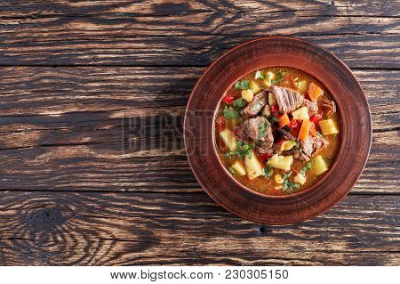 Goulash Served In A Clay Bowl