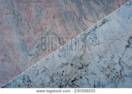 2 Different Overlapping Carrara Marble Slabs That Draw An Oblique Line - Italy