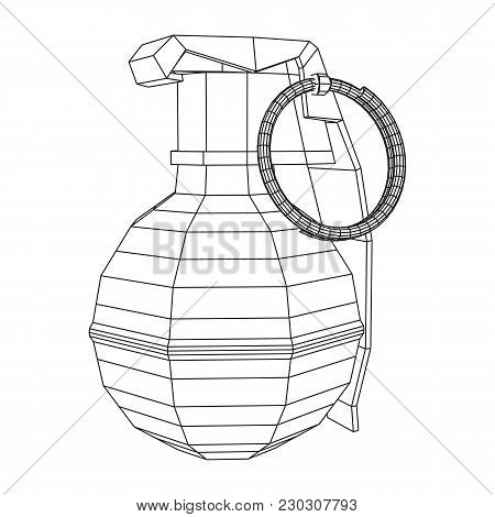 Hand Bomb Frag Grenade Wireframe Low Poly Mesh Vector Illustration