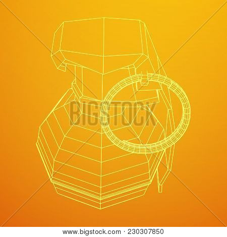 Hand Bomb Frag Grenade Wireframe Low Poly Mesh Vector Illustration