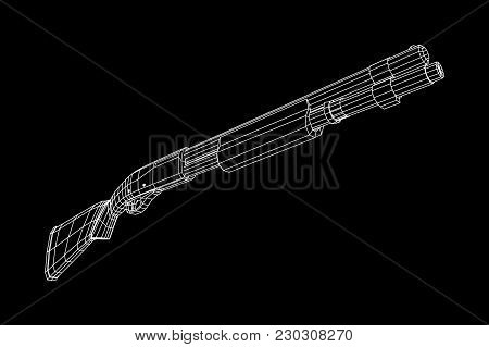 Shotgun Rifle Hunting Carbine Wireframe Low Poly Mesh Vector Illustration