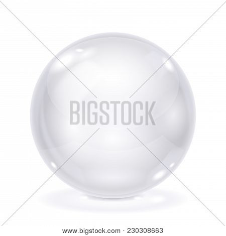 White Glass Ball. 3d Shiny Shere Isolated On White Background. Vector Illustration