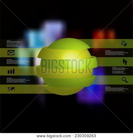 3d Illustration Infographic Template With Motif Of Sliced Ball To Six Brown Parts Which Are Stacked 