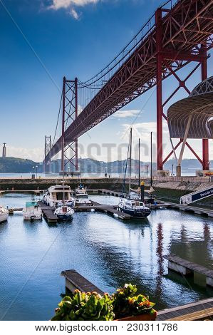 Lisbon, Portugal - January 28, 2011: Marina Along The River To Moor Boats Along The Banks Of Tagus R