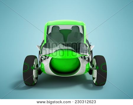 Modern Electric Front Electric Green 3d Render On Blue Background With Shadow