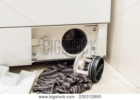 Open Filter Cover Of Washing Machine, Bottom View