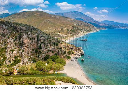 Beautiful Summer Landscape Of The Southern Coast Of The Island Of Crete, Kourtaliotiko Gorge, Greece