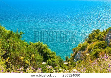 Beautiful Summer Landscape Of The Rocky Beach In Preveli, Kourtaliotiko Gorge, Crete, Greece