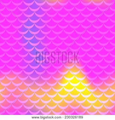 Hot Pink Mermaid Skin Vector Seamless Pattern. Feminine Iridescent Background. Fish Scale Pattern. F