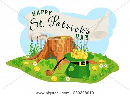 St. Patrick Day Poster. Search For Gold Coins. Vector Illustration.