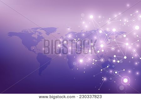 Political World Map With Global Technology Networking Concept. Digital Data Visualization. Lines Ple