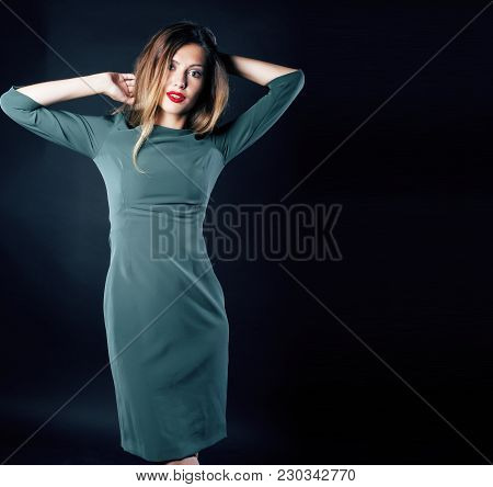 Young Blond Real Woman Emotional In Depression Dark Indoor, Beautiful Sadness