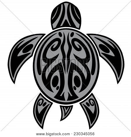 Sea Turtle Tribal Tattoo Illustration - A Vector Cartoon Illustration Of A Sea Turtle Tribal Tattoo 