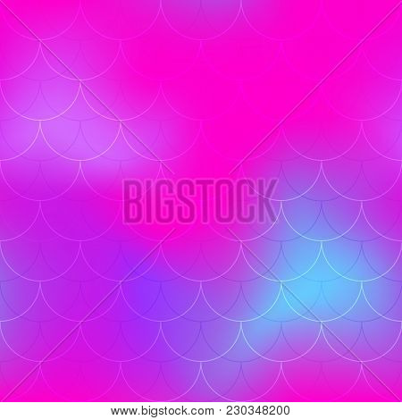 Hot Pink Blue Mermaid Scale Vector Background. Neon Iridescent Background. Fish Scale Pattern. Seaml